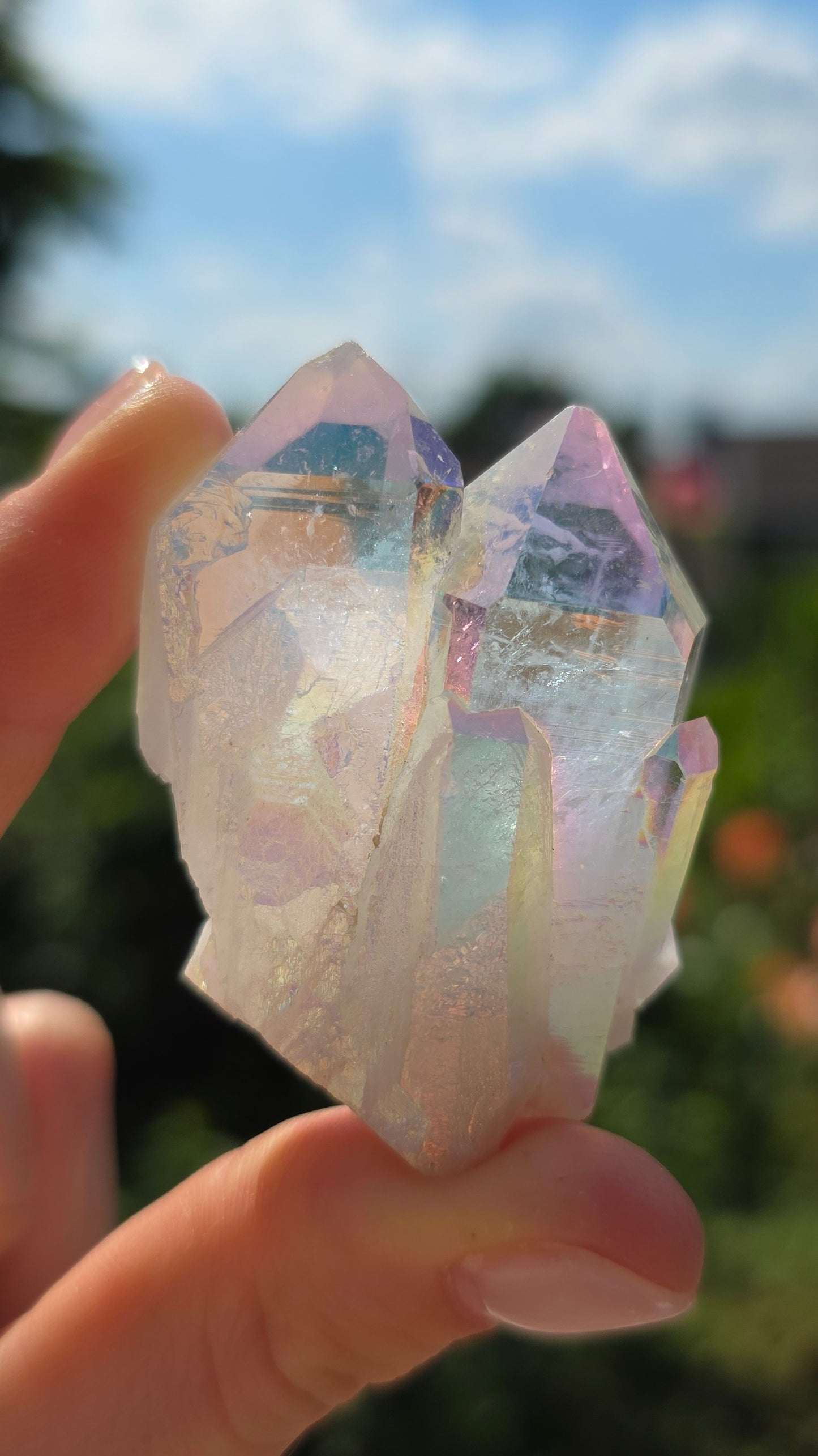 Angel Aura Bergkristall Cluster - Schillernder Regenbogen-Glanz aus Deutschland