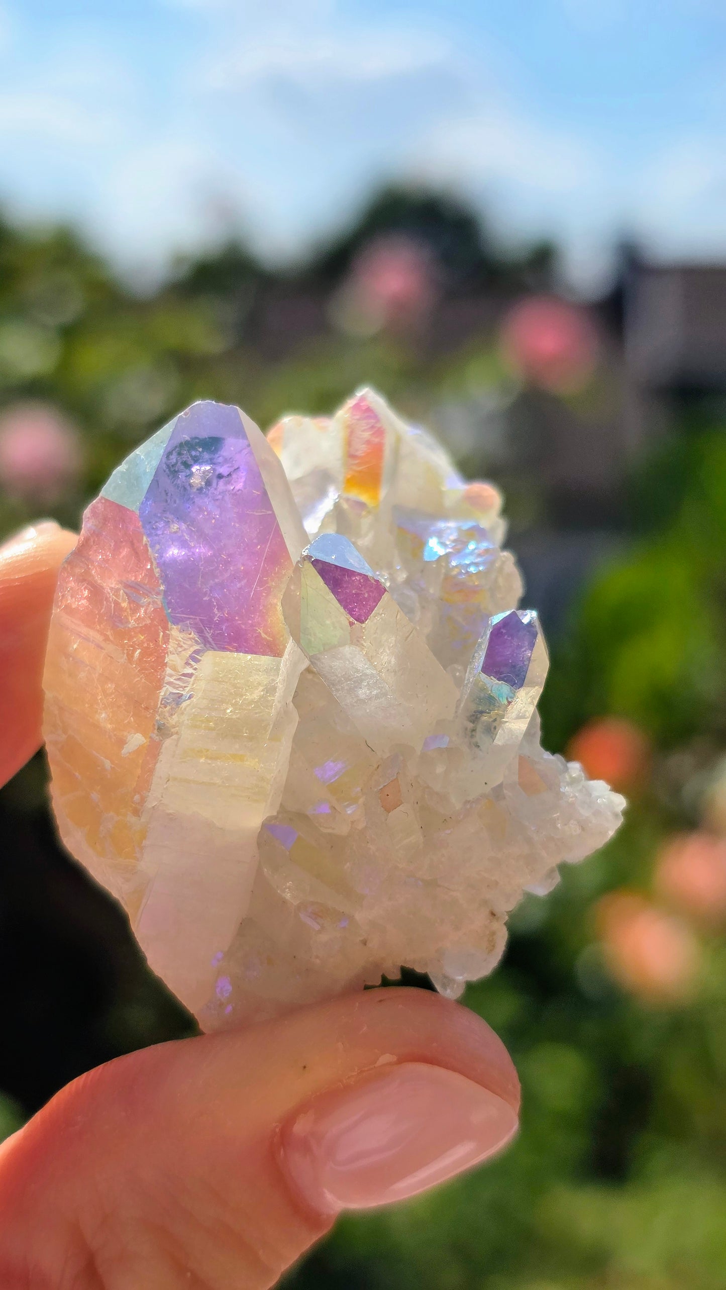 Angel Aura Bergkristall Cluster - Schillernder Regenbogen-Glanz aus Deutschland