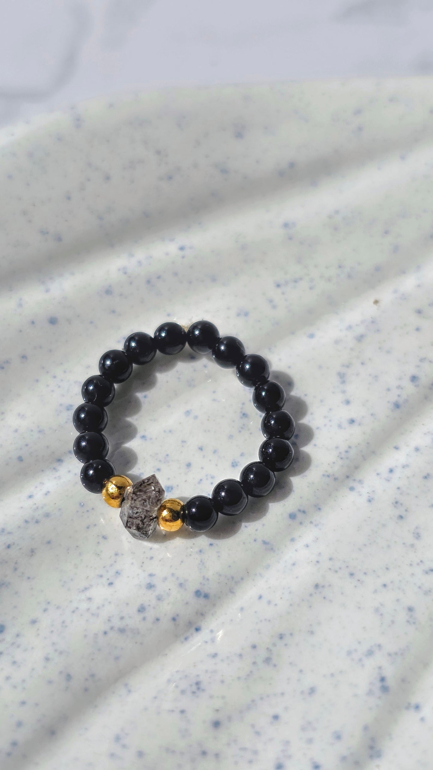 Verschiedene Edelstein-Perlenringe mit Elastikband wählbar (Rutilquarz, Larimar, Mondstein, Labradorit, schwarzer Turmalin, Amethyst, Erdbeerquarz)