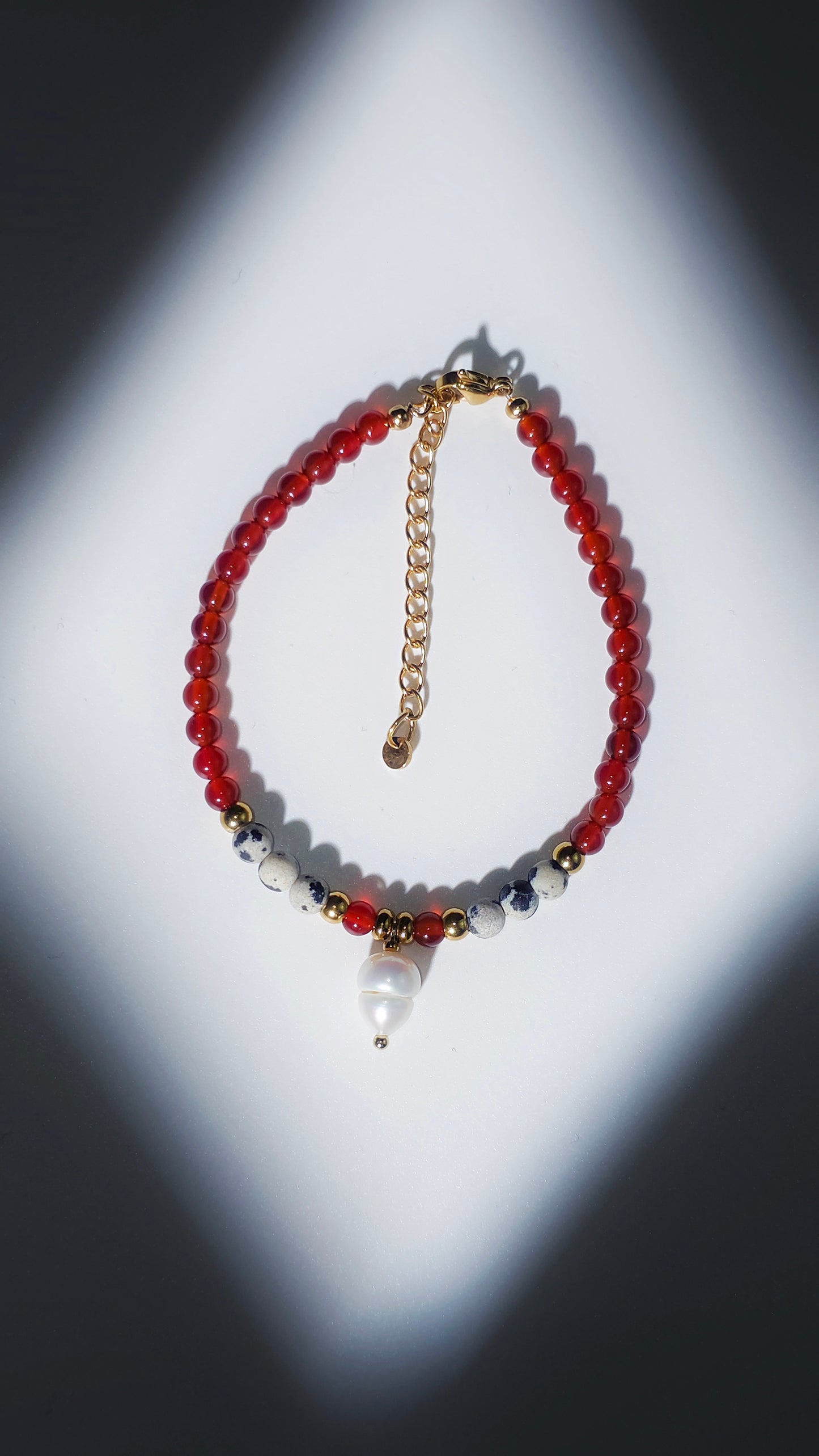 „New Year Focus“ – Karneol, Dalmatiner Jaspis & Perle Armband