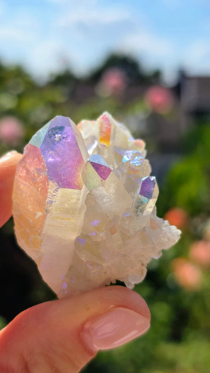 Angel Aura Bergkristall Cluster - Schillernder Regenbogen-Glanz aus Deutschland