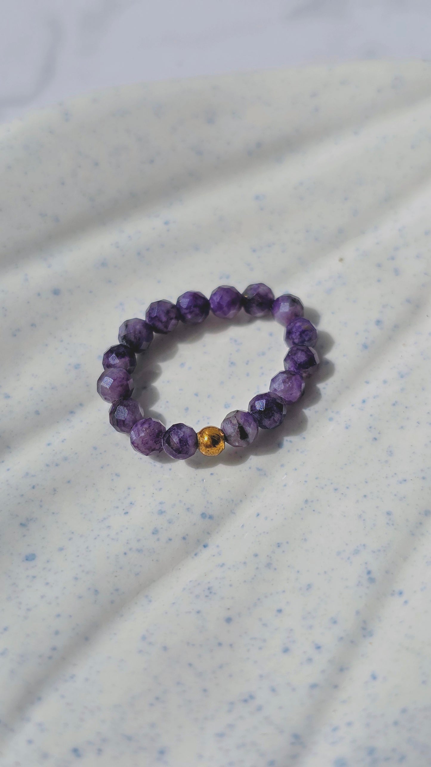 Verschiedene Edelstein-Perlenringe mit Elastikband wählbar (Rutilquarz, Larimar, Mondstein, Labradorit, schwarzer Turmalin, Amethyst, Erdbeerquarz)