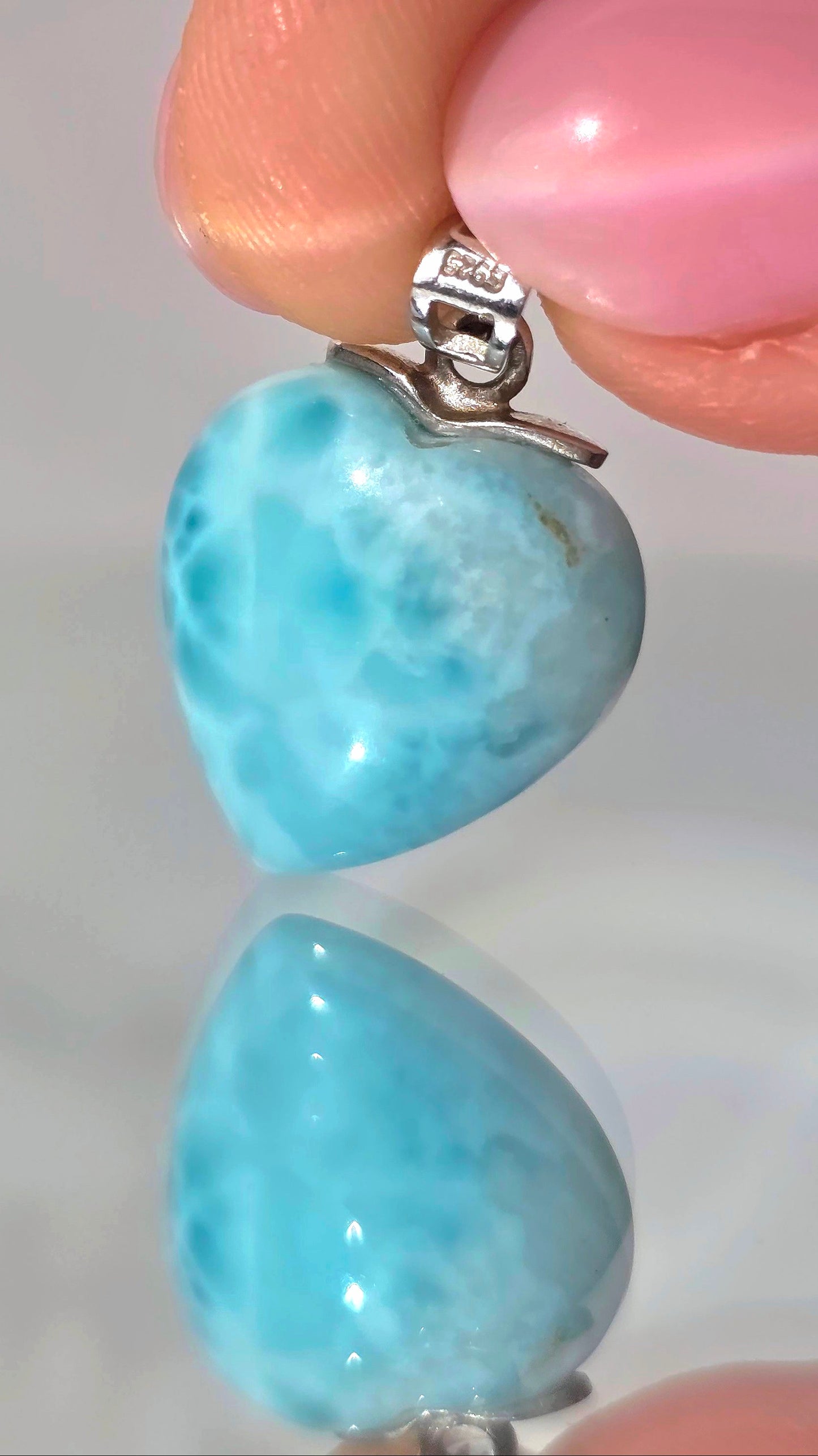 Seltener Larimar Anhänger in Herzform (925er)