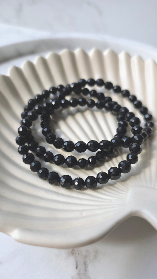Schwarzer Turmalin (Schörl) Kugelarmband facettiert 6 mm – Schutz & Erdung