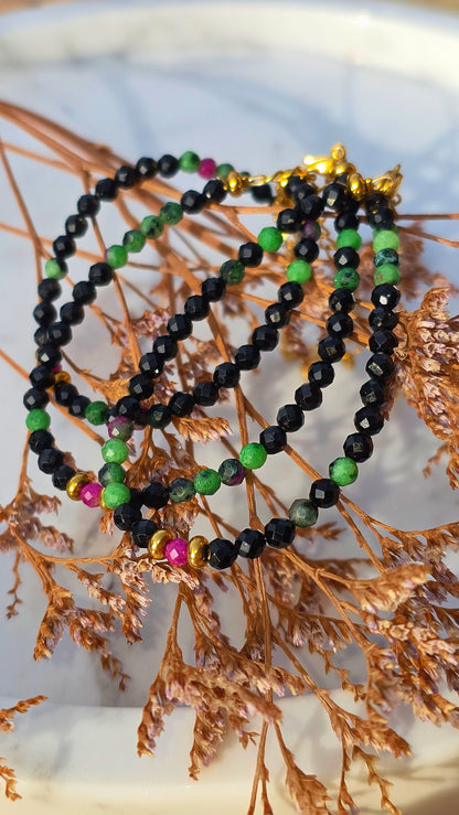 „Double Protection“ – Turmalin • Rubin-in-Zoisit • Rubin Armband + Morsezeichen „Schutz"