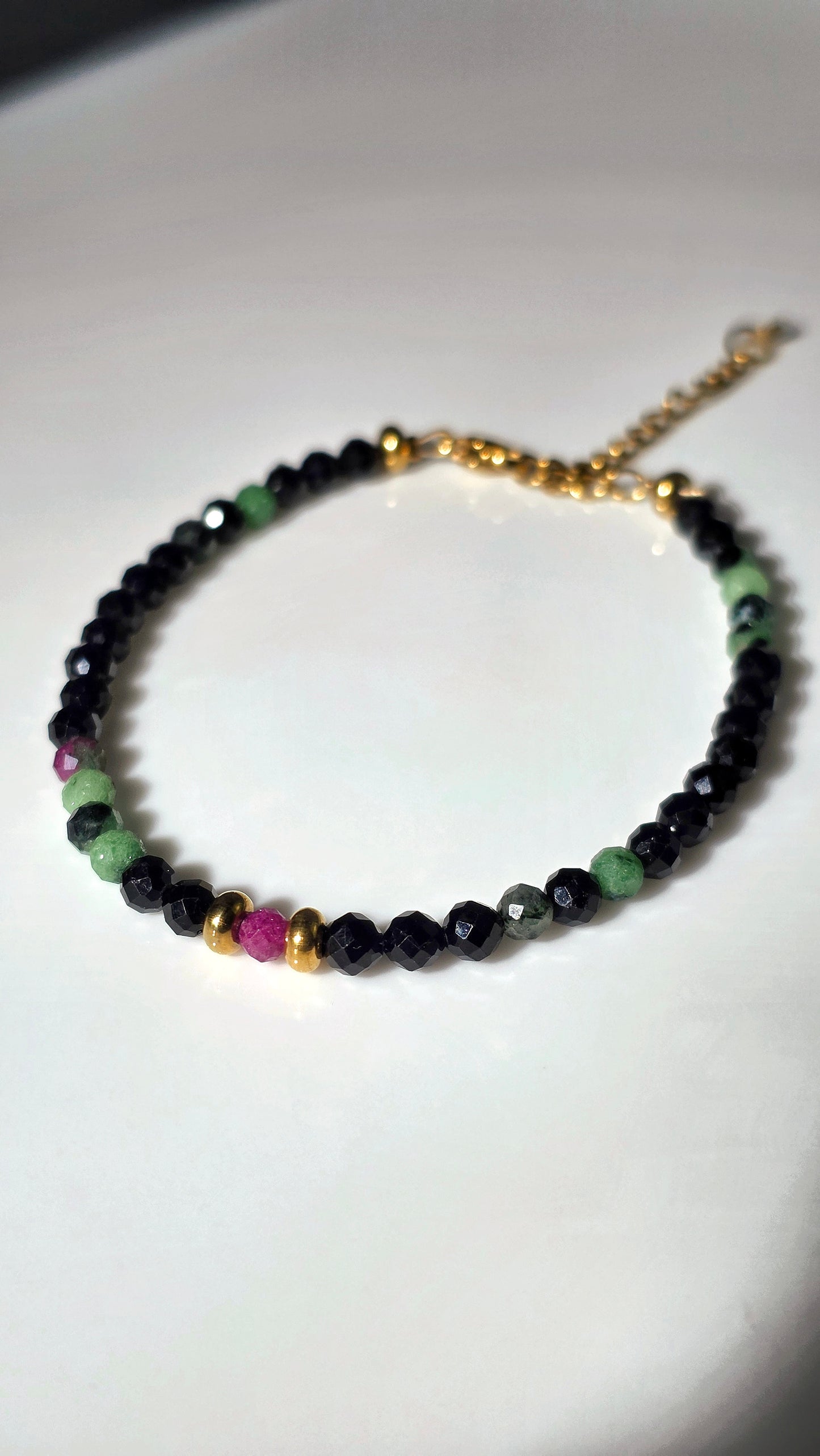 „Double Protection“ – Turmalin • Rubin-in-Zoisit • Rubin Armband + Morsezeichen „Schutz"