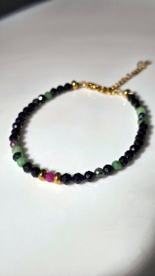 „Double Protection“ – Turmalin • Rubin-in-Zoisit • Rubin Armband + Morsezeichen „Schutz"