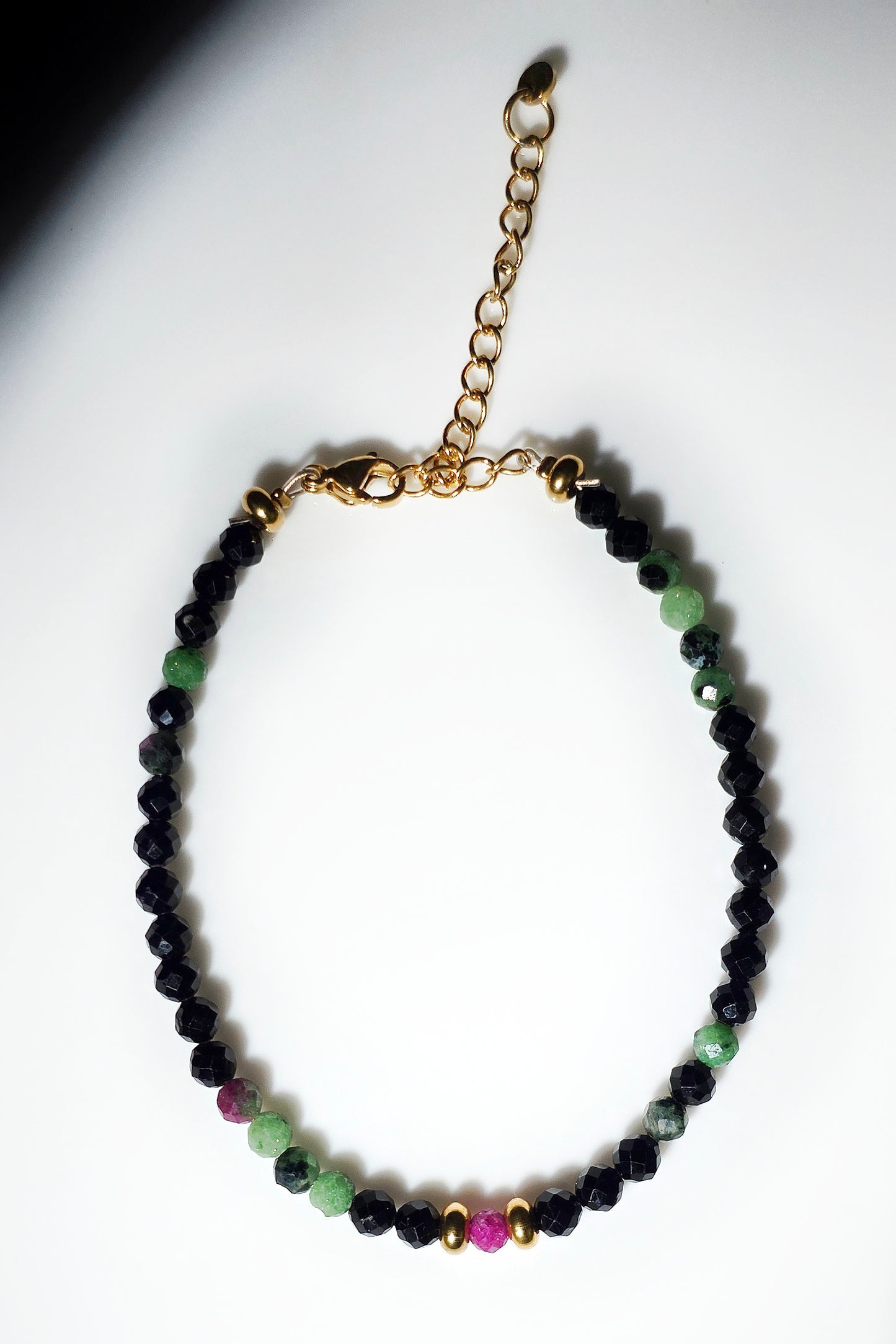 „Double Protection“ – Turmalin • Rubin-in-Zoisit • Rubin Armband + Morsezeichen „Schutz"