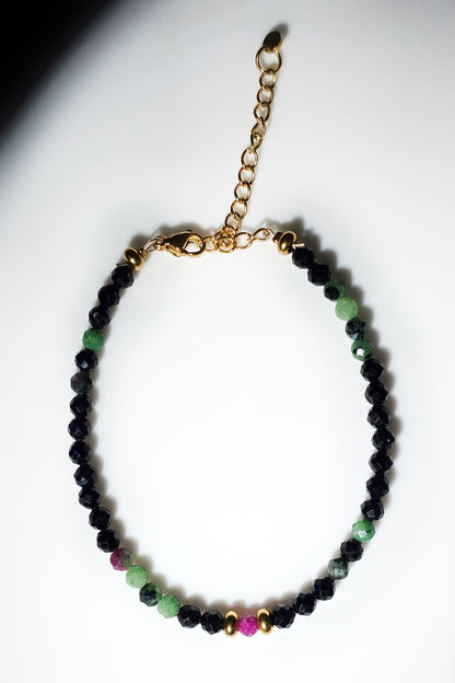 „Double Protection“ – Turmalin • Rubin-in-Zoisit • Rubin Armband + Morsezeichen „Schutz"