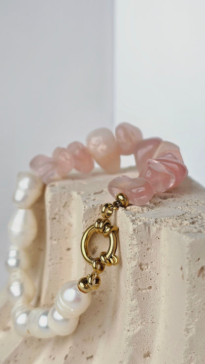 SOFT LOVE · Rosenquarz & Süßwasserperlen