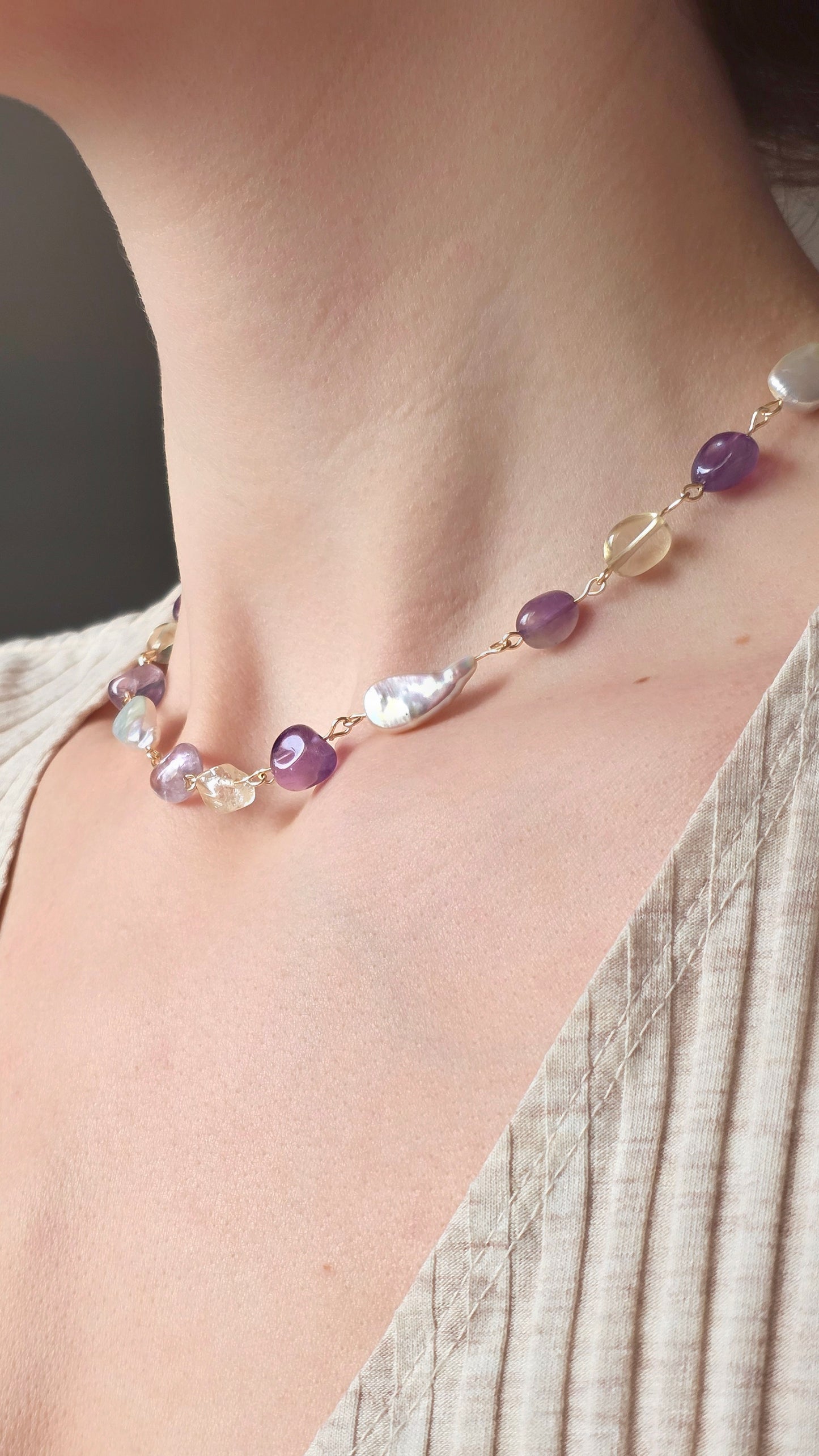 GOLDEN AMETHYST 𖦹 Edelsteinkette