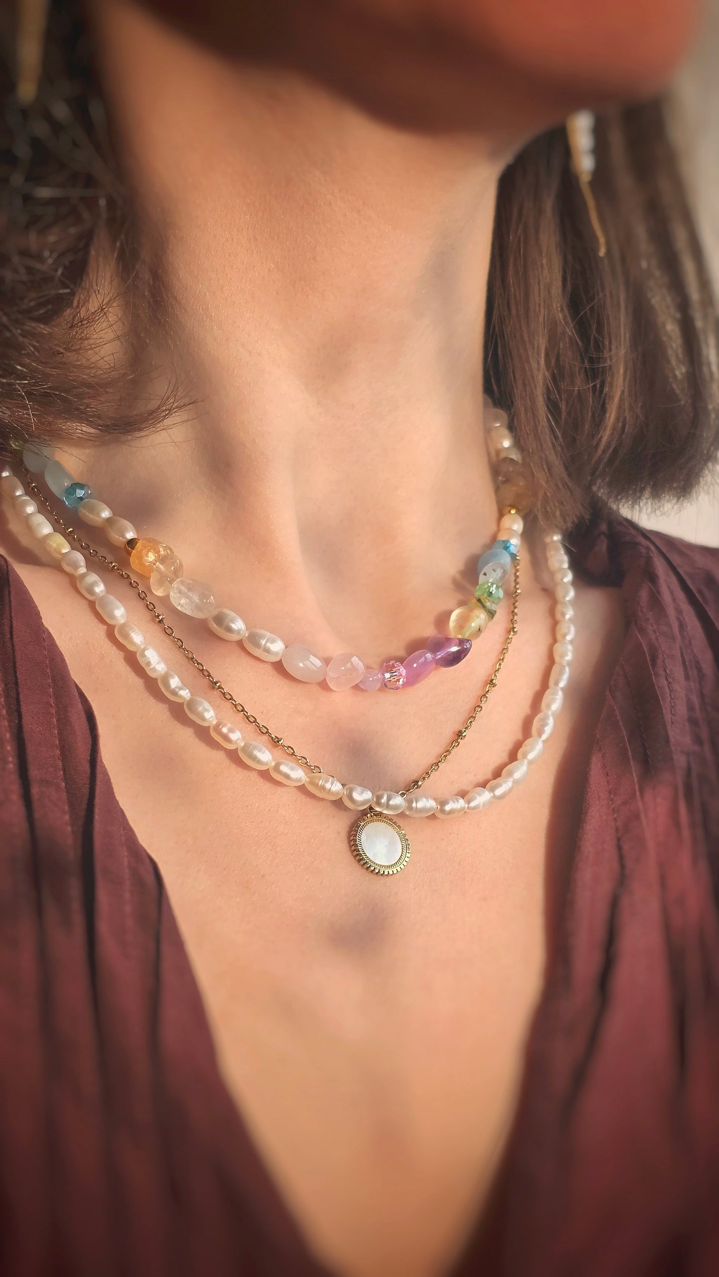 PASTELL AURA 𖦹 Multicolor Edelsteinkette