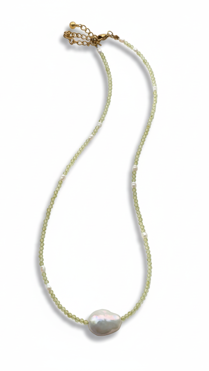 LIME PEARL 𖦹 Edelsteinkette mit Süßwasserperle