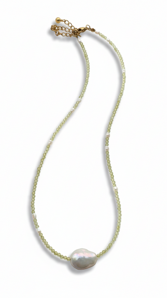 LIME PEARL 𖦹 Edelsteinkette mit Süßwasserperle