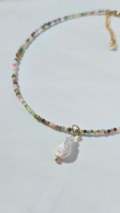 TOURMALINE PEARL 𖦹 Edelstein- & Süßwasserperlenkette