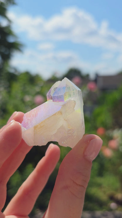 Angel Aura Bergkristall Cluster - Schillernder Regenbogen-Glanz aus Deutschland