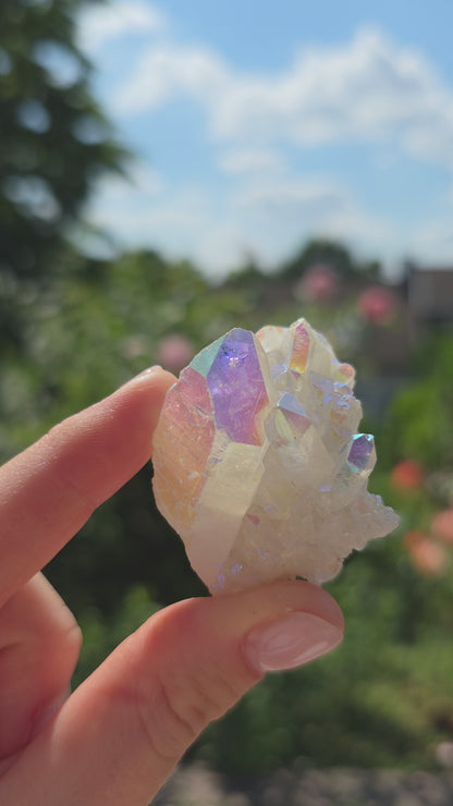 Angel Aura Bergkristall Cluster - Schillernder Regenbogen-Glanz aus Deutschland