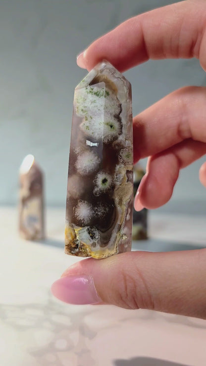 Kirschblütenchalcedon – Seltene Schönheit mit Blütenmagie in Grau & Schwarz